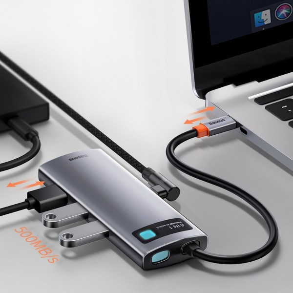 Фото - Док-станция Baseus USB3.1 USB Type C PD 100W/HDMI 4K 30Hz/3хUSB3.2 Gen1/RJ45 6in1 Grey (CAHUB-CW0G)