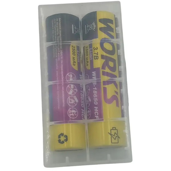 Фото - Аккумулятор тип 18650 Works Li-ion WRB-18650 HCF 2500mAh 25A с защитой 2 шт. (146829)