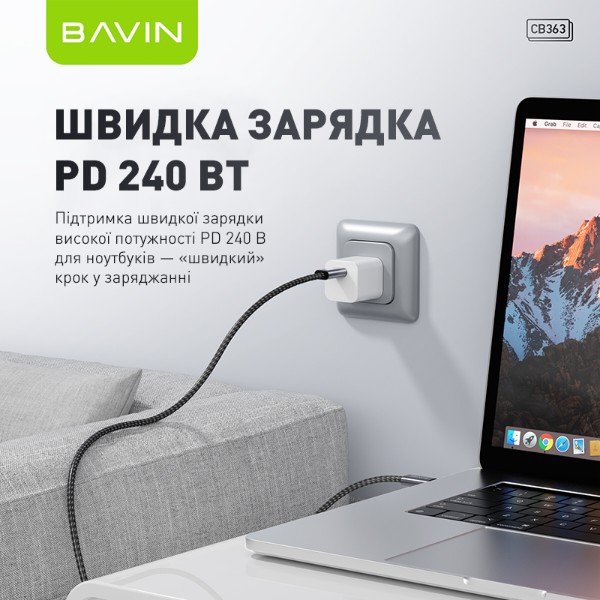 Фото - Кабель Bavin 240W Type-C/Type-C 1.5m Black (U-CB363-240W-CC BK)