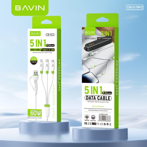 Фото - Кабель Bavin 60W Type-C/Type-C/USB-A/Micro-USB/Lightning 1.2m White (U-CB412-5IN1 WH)