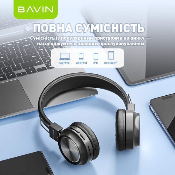 Фото - Наушники накладные беспроводные Bavin BH-38 Comfortable Stereo Black (BH-BH-38-BK)