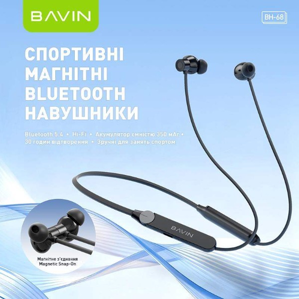 Фото - Наушники накладные беспроводные Bavin BH-68 Magnetic Sport HiFi Black (BH-BH-68-BK)
