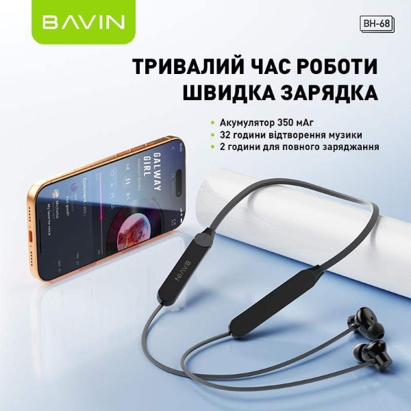 Фото - Наушники накладные беспроводные Bavin BH-68 Magnetic Sport HiFi Black (BH-BH-68-BK)