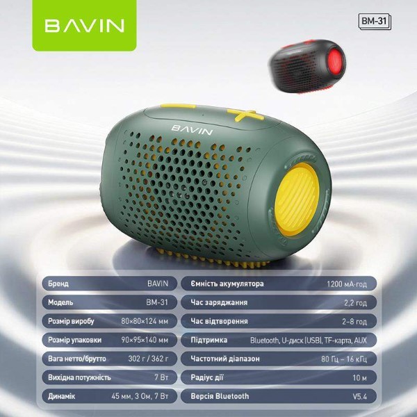 Фото - Портативная акустика Bavin BM-31 Hi-Res Повербанк BT/USB/TF/FM Black (DV-BM31 BK)