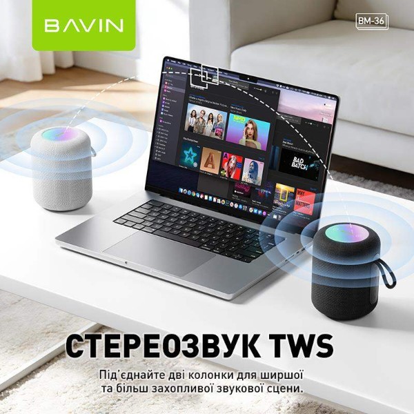 Фото - Портативная акустика Bavin BM-36 Hi-Res RGB-подсветка Повербанк BT/USB/TF/TWS Black (DV-BM36 BK)