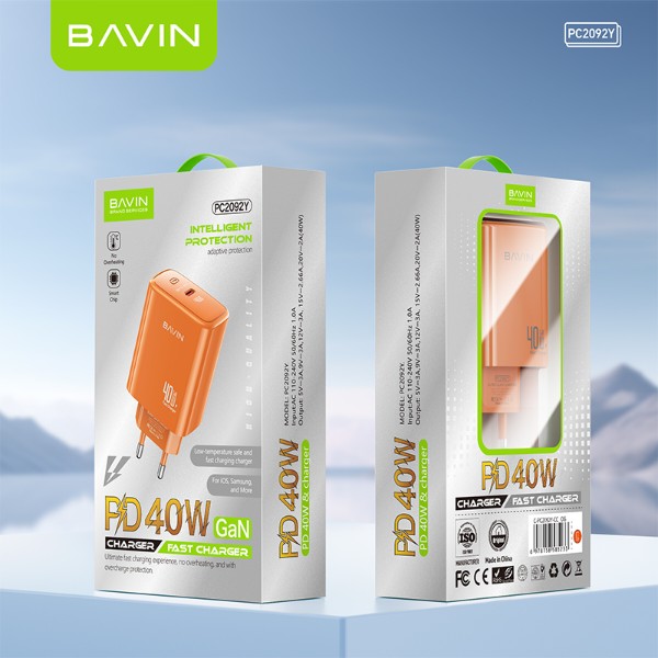 Фото - Сетевое зарядное устройство Bavin GaN PD 40W Type-C + кабель Type-C/Type-C 60W Orange (C-PC2092Y-CC OG)