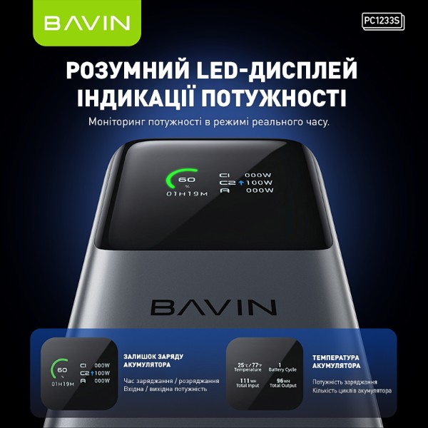 Фото - Батарея мобильная Bavin PC1233S 20000 mAh FAST CHARGING 130W 72Вт/г Gray (Y-PC1233S-GY)