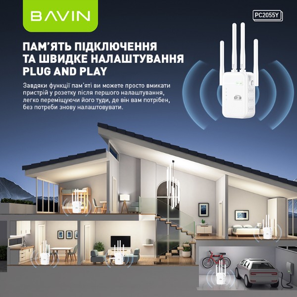 Фото - Підсилювач бездротового сигнала Bavin PC2055Y WiFi 2.4G+5G 1200Mbps White (C-PC2055Y WH)