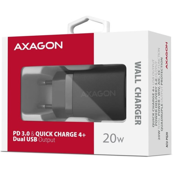 Фото - Мережевий зарядний пристрій AXAGON QC3.0/AFC/FCP + PD type-C, 20W Black (ACU-PQ20)