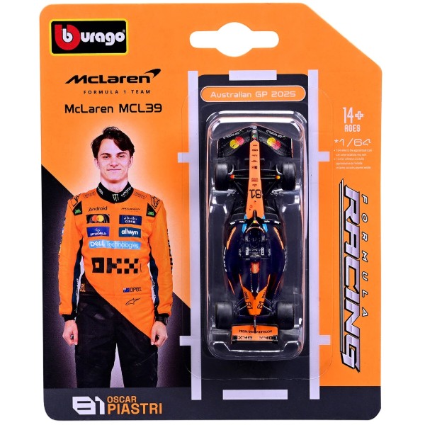 Фото - Коллекционная машинка 1:64 Bburago MCLAREN F1 MCL39 (2025) (1:64) (18-58001)
