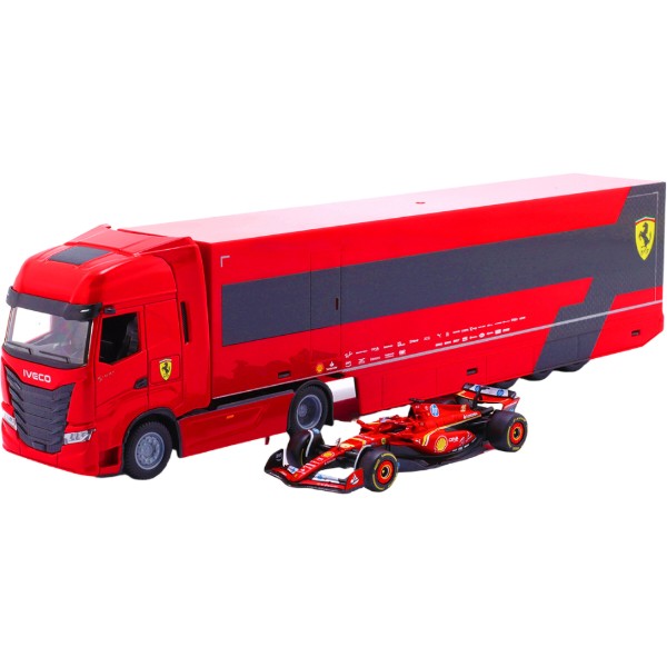 Фото - Игровой набор Bburago ГРУЗОВИК-ТЯГАЧ IVECO S-WAY И БОЛИД SF-24 1:43 (18-36867)