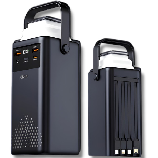 Фото - Батарея мобільна XO PR286 PD20W/QC22.5W Four Built-in Cables + LED Display & Flashlight 50000 mAh Black