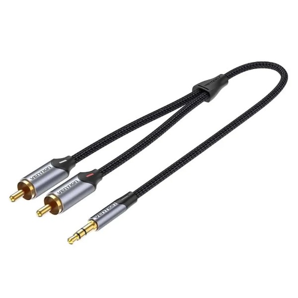 Фото - Кабель 3.5 мм - RCA Vention AUX Audio TRS - RCAx2 M/M 3.0м, Gold-Plated, Aluminum alloy black (BCNBI)