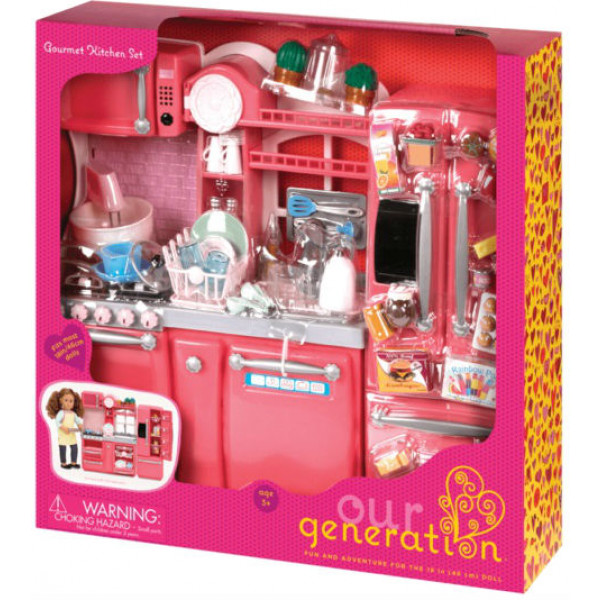 Фото - Мебель и домики для куклы Our Generation Кухня для гурманов, 94 аксессуара розовая (BD37365Z)