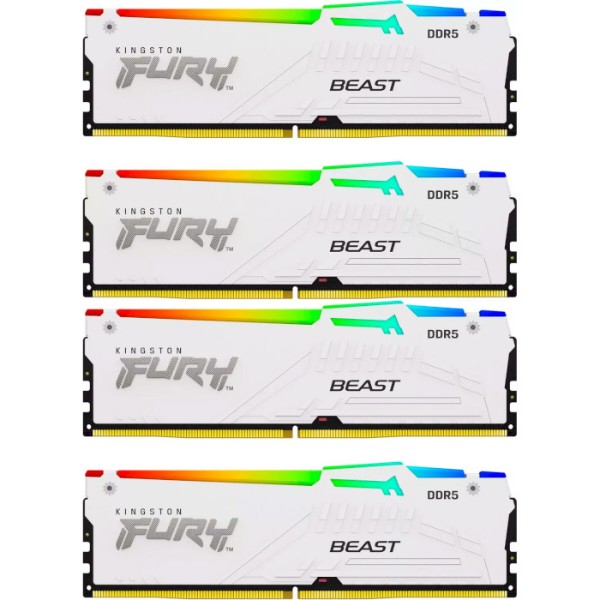 Фото - Пам'ять DDR Kingston Fury Beast White RGB DDR5 4x32GB/5600 (KF556C40BWAK4-128)