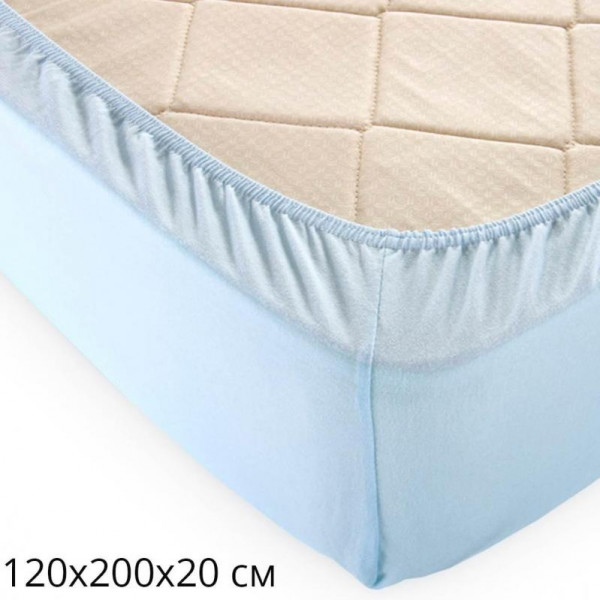 Фото - Простынь односпальная GM Textile на резинке голубая 120х200х20