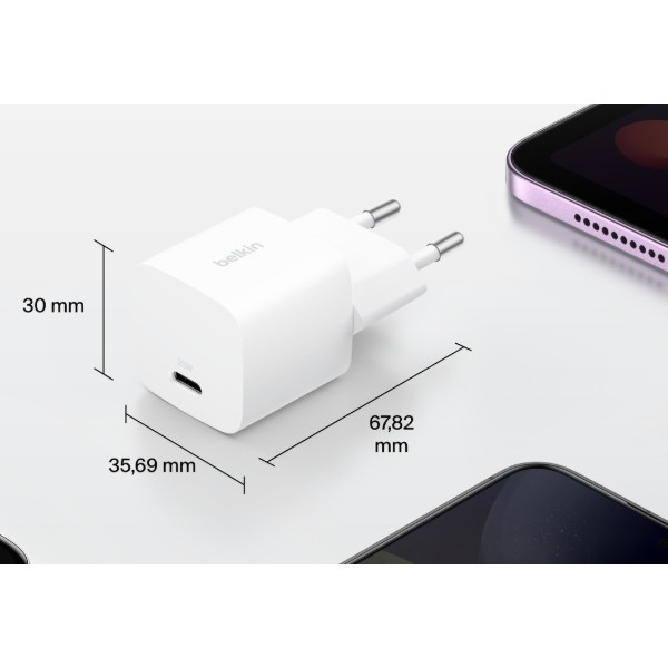 Фото - Мережевий зарядний пристрій Belkin 25Вт USB-С PD PPS, кабель USB-С > USB-C, 1м, PVC White (WCA012KQ1MWH-B6)
