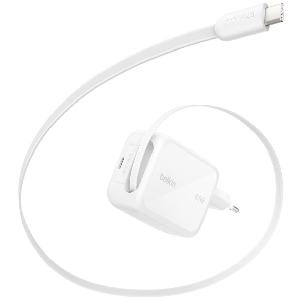 Фото - Мережевий зарядний пристрій Belkin 67Вт USB-C PD, PPS вбудований кабель USB-C White (WCH022KQWH)