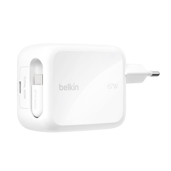 Фото - Мережевий зарядний пристрій Belkin 67Вт USB-C PD, PPS вбудований кабель USB-C White (WCH022KQWH)