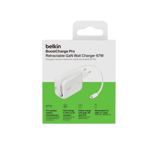 Фото - Мережевий зарядний пристрій Belkin 67Вт USB-C PD, PPS вбудований кабель USB-C White (WCH022KQWH)