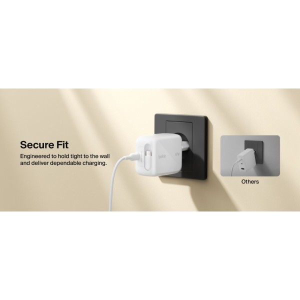 Фото - Мережевий зарядний пристрій Belkin 67Вт USB-C PD, PPS вбудований кабель USB-C White (WCH022KQWH)