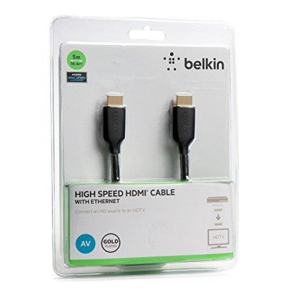 Фото - Кабель HDMI Belkin HDMI (AM/AM) High Speed w/Ethernet 5m Black-Gold (F3Y021bt5M)