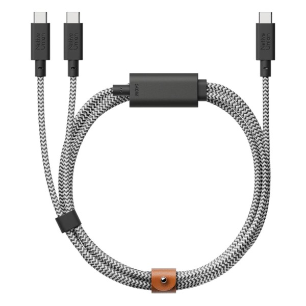Фото - Перехідник Native Union Belt Cable USB-C to 2 USB-C 140W Zebra (2 m) (BELT-C-2C-ZEB)