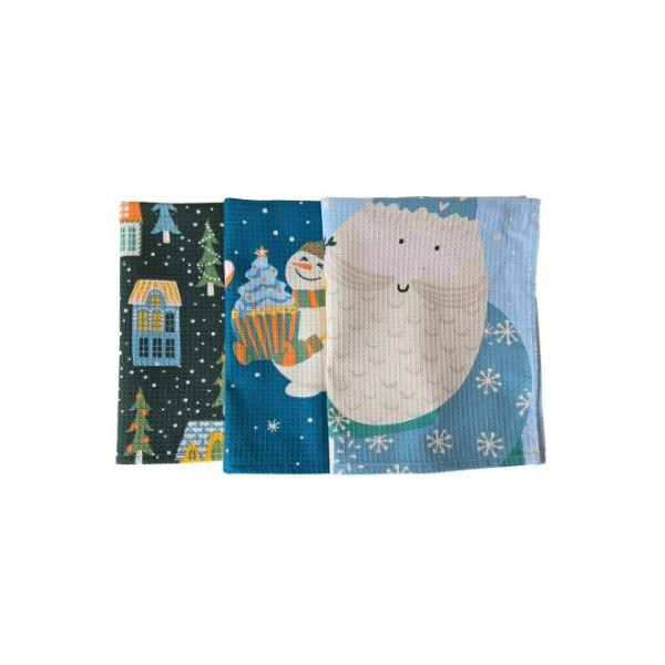 Фото - Рушник кухонний Прованс Новорічне вафельне Сніговики 45х60 см (042990)