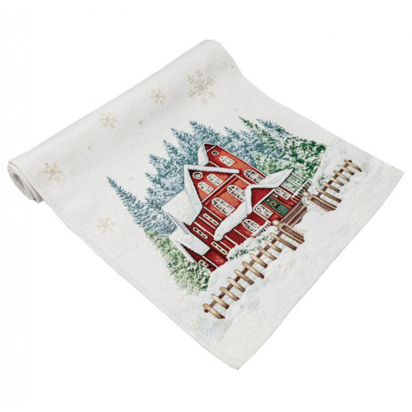 Фото - Скатертина раннер Прованс гобелен з велюром Святковий дім 35х100 (031358)