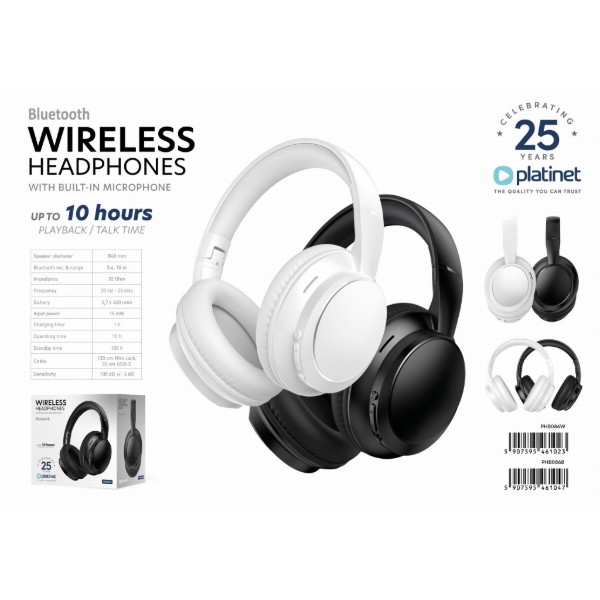 Фото - Навушники повнорозмірні бездротові Platinet WIRELESS HEADPHONES BLUETOOTH 5.4 400 MAH White (PHB086W)