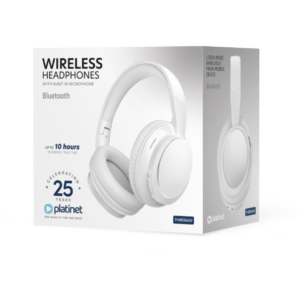 Фото - Навушники повнорозмірні бездротові Platinet WIRELESS HEADPHONES BLUETOOTH 5.4 400 MAH White (PHB086W)