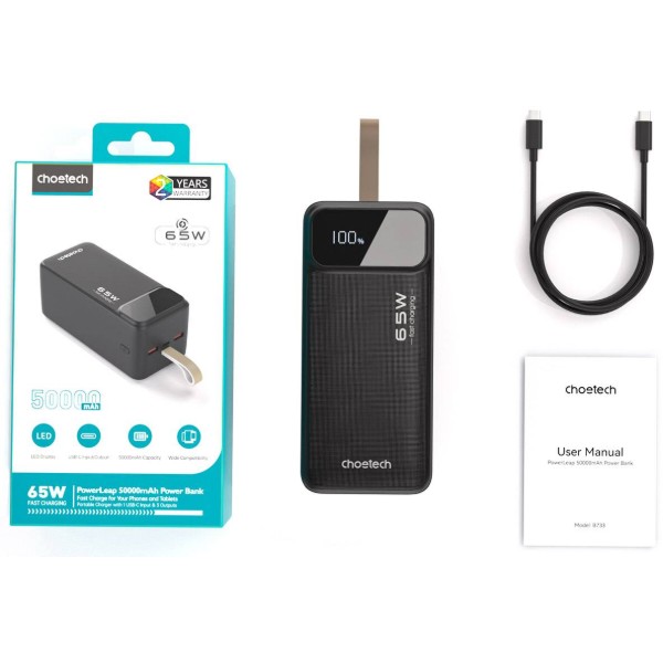 Фото - Батарея мобильная Choetech PD 50000mAh 65W Black (B733-CCBK)