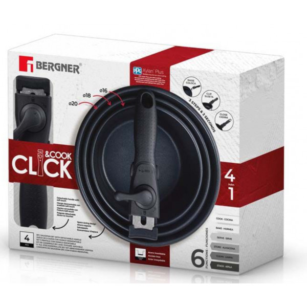 Фото - Набір ковшів зі знімною ручкою Bergner Click & cook 1.5/2.1/3 л (BG-32293-MM)