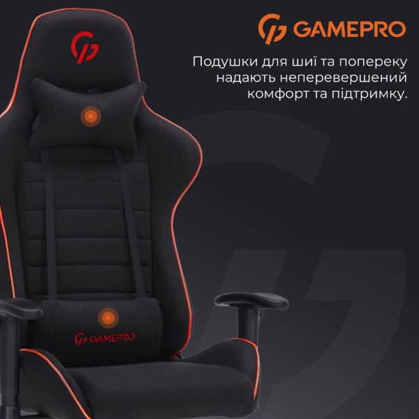 Фото - Крісло для геймерів GamePro Size L Fabric Black&Red (GC575FB)