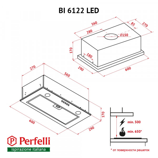 Фото - Вытяжка встраиваемая Perfelli BI 6122 I LED