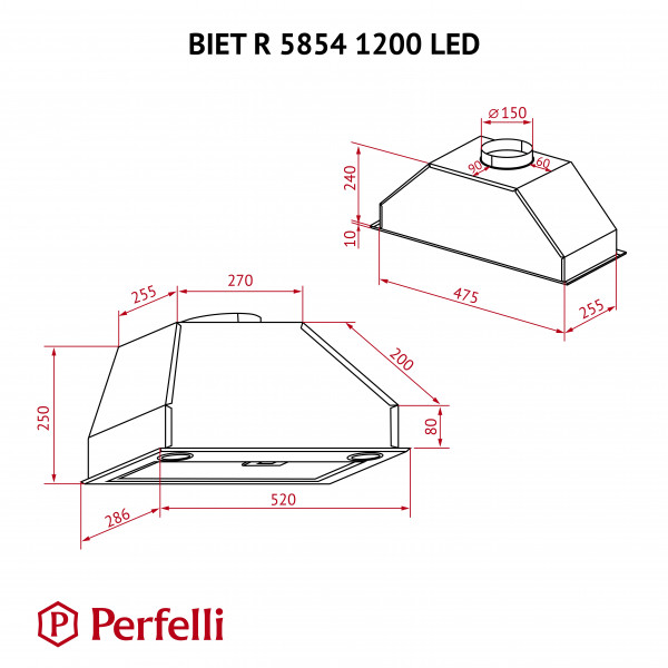Фото - Вытяжка встраиваемая Perfelli BIET R 5854 BL 1200 LED