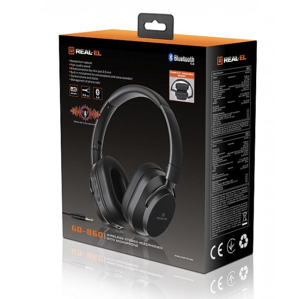 Фото - Навушники повнорозмірні бездротові REAL-EL GD-860 Black