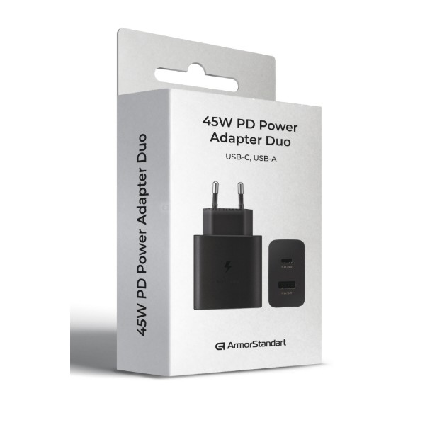 Фото - Мережевий зарядний пристрій Armorstandart AR-TA220 45W A+C PD Fast Charger Black (ARM73646)