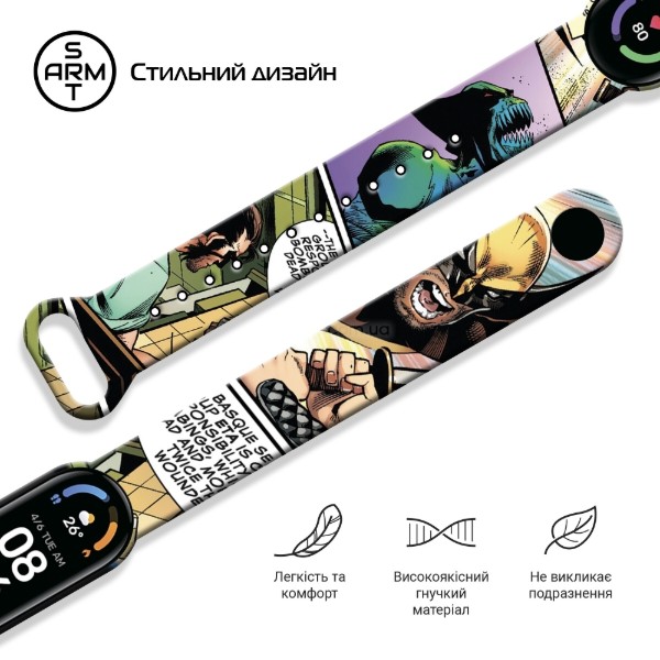 Фото - Ремешок для фитнес-браслета Armorstandart Superhero for Xiaomi Mi Band 7/6/5 Wolverine comix Black (ARM59265)