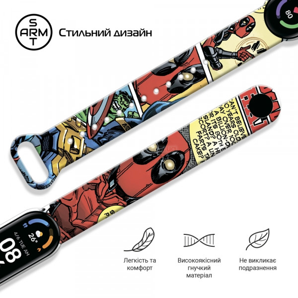 Фото - Ремешок для фитнес-браслета Armorstandart Superhero for Xiaomi Mi Band 7/6/5 DP Comix White (ARM59252)