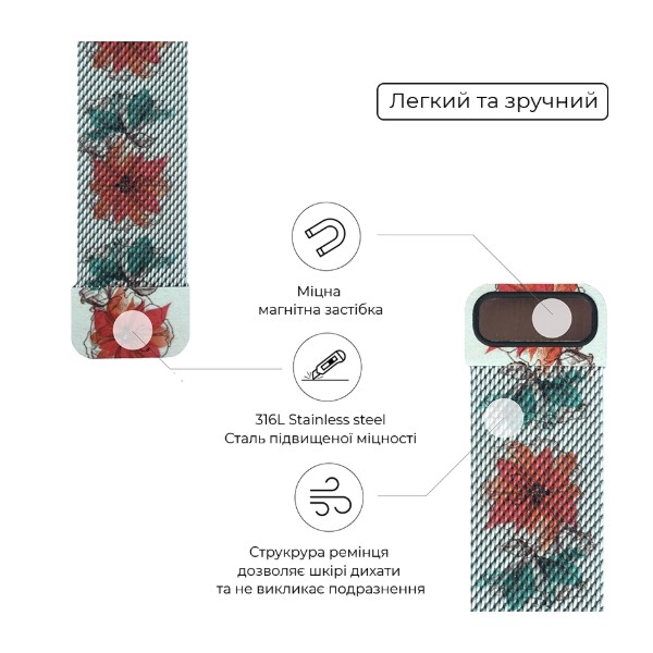 Фото - Ремешок для смарт-часов ArmorStandart Milanese Loop for Apple Watch 42 (Series 11-10)/41/40/38 Flowers Fuchsia (ARM52959)