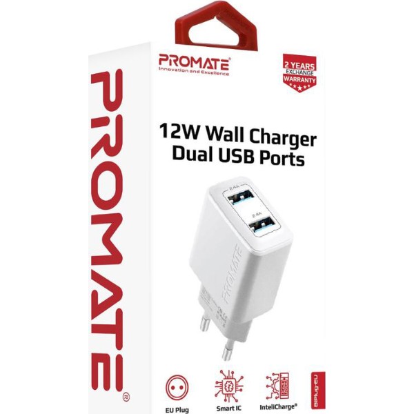 Купити Автомобільний зарядний пристрій Promate Biplug White за низькою ...
