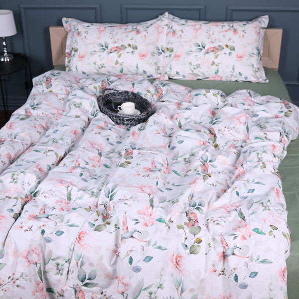 Фото - Комплект постільної білизни MirSon King Size 220х240 см 00-9 Birds and Flowers Поплін (2200009709135)