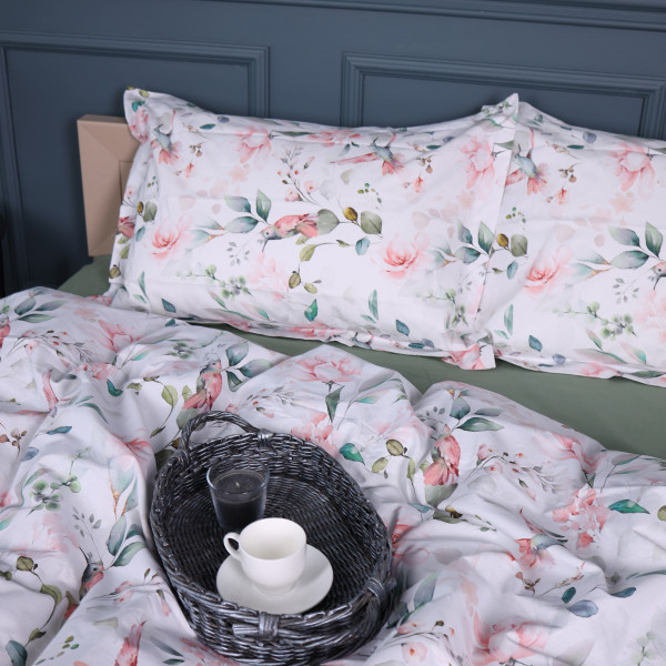 Фото - Комплект постільної білизни MirSon King Size 220х240 см 00-9 Birds and Flowers Поплін (2200009709135)