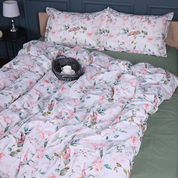 Фото - Комплект постільної білизни MirSon King Size 220х240 см 00-9 Birds and Flowers Поплін (2200009709135)