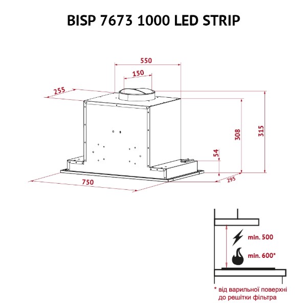 Фото - Вытяжка встраиваемая Perfelli BISP 7673 BL 1000 LED Strip