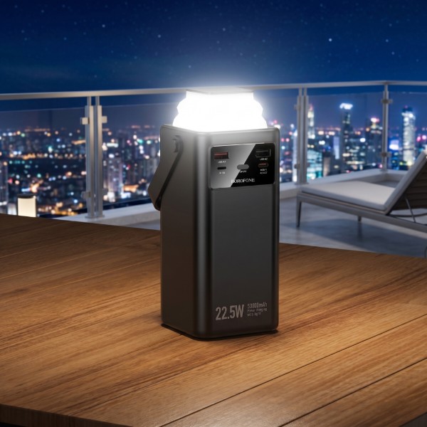 Фото - Батарея мобільна BOROFONE BJ65A High 22.5W + PD20W з 4 вбудованими кабелями та LED-ліхтарем (50000 mAh) Black (715662)
