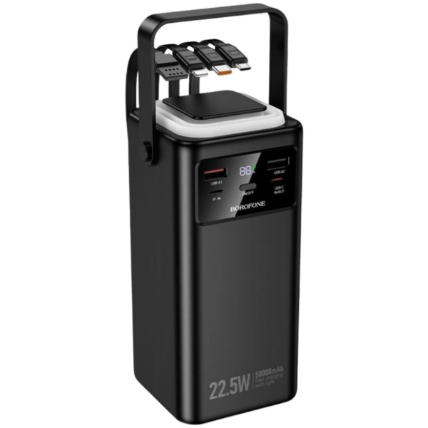 Фото - Батарея мобільна BOROFONE BJ65A High 22.5W + PD20W з 4 вбудованими кабелями та LED-ліхтарем (50000 mAh) Black (715662)