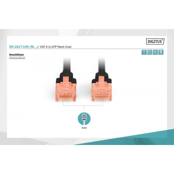 Фото - Кабель патч-корд Digitus CAT 6 UTP 10 м Black (DK-1617-100/BL)