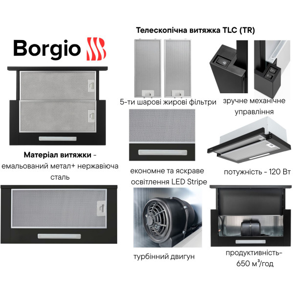 Фото - Вытяжка встраиваемая Borgio TLC (TR) 50 Black